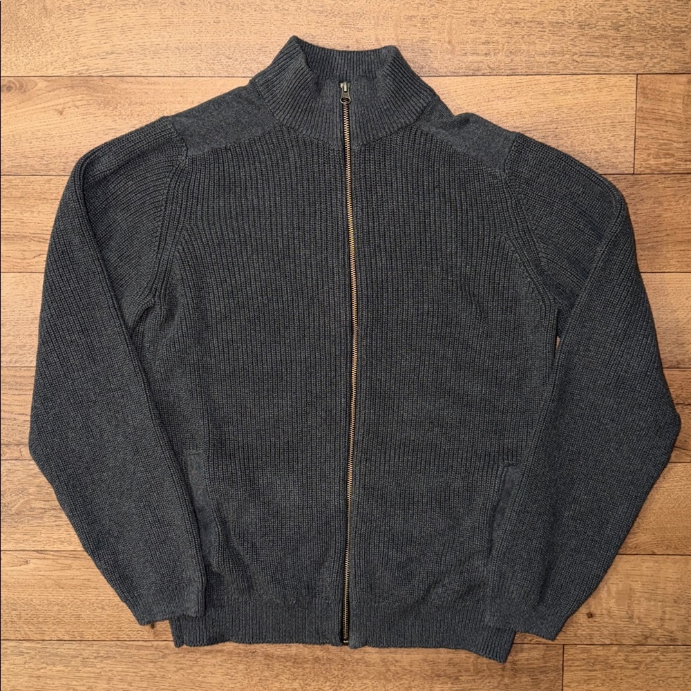 Pact Men’s Size Large Chunky Knit 100% Organic Cotton Grey Sweater Sustainable